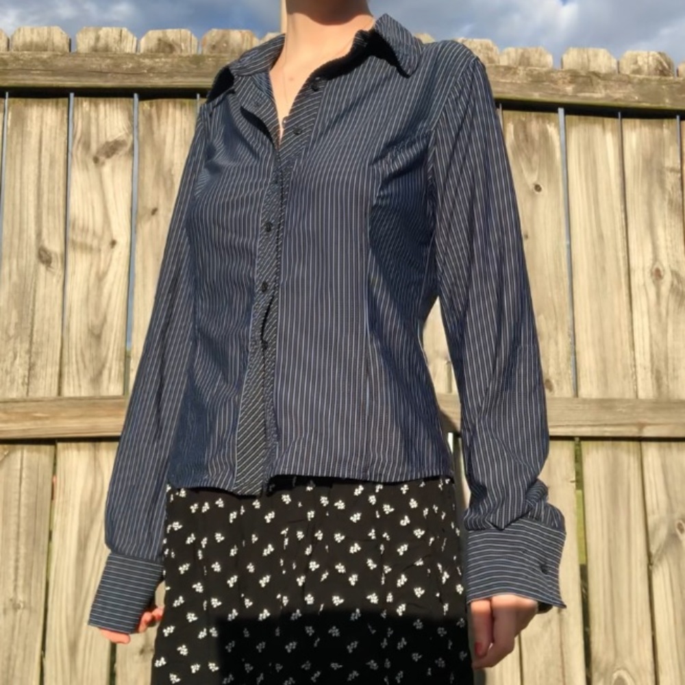 Blue and Black Stripped Button Up